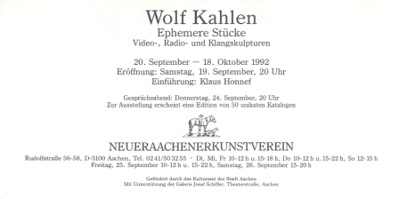 1992 Wolf Kahlen - Ephemere Stuecke b